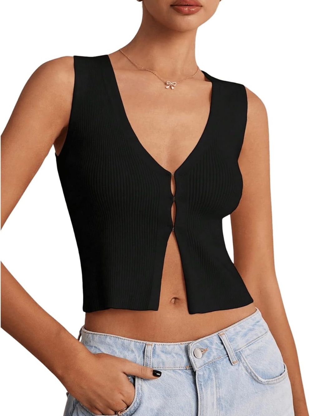 GORGLITTER Women's Knit Top V Neck Sleeveless Button Up Sweater Vest